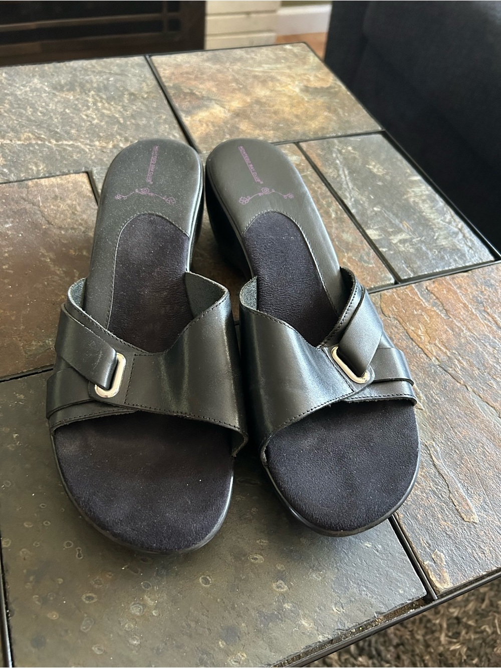 Montego Bay Club Black Slip-On Buckle Mules